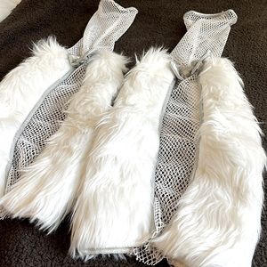 Fur and mesh rave fluffies / leg warmers with bows
